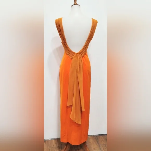 VINTAGE TANGERINE AND PUMPKIN SILK EVENING GOWN - Picture 6 of 15